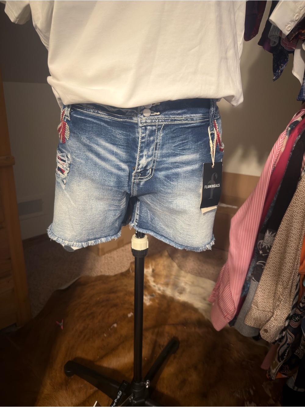 Flamingals Flag Frayed Denim Shorts with Embroidered  4th of July size 4X NWT